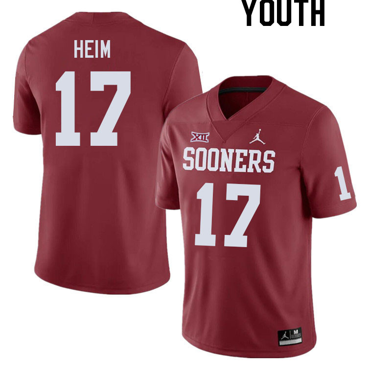 Youth #17 Taylor Heim Oklahoma Sooners College Football Jerseys Stitched Sale-Crimson